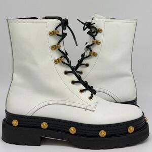 Versace white leather medusa insignia combat boots AUTHENTIC.